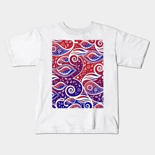 Paisley Bohemian Breeze Art - White and Shades of Red and Blue Kids T-Shirt